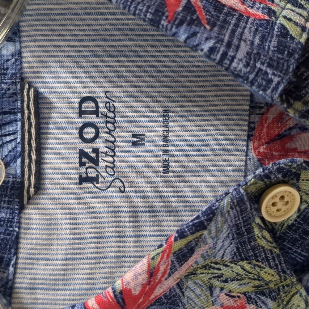 NWT IZOD SALTWATER Men's M Tropical Blue Short Sleeve Shirt - Picture 13 of 14